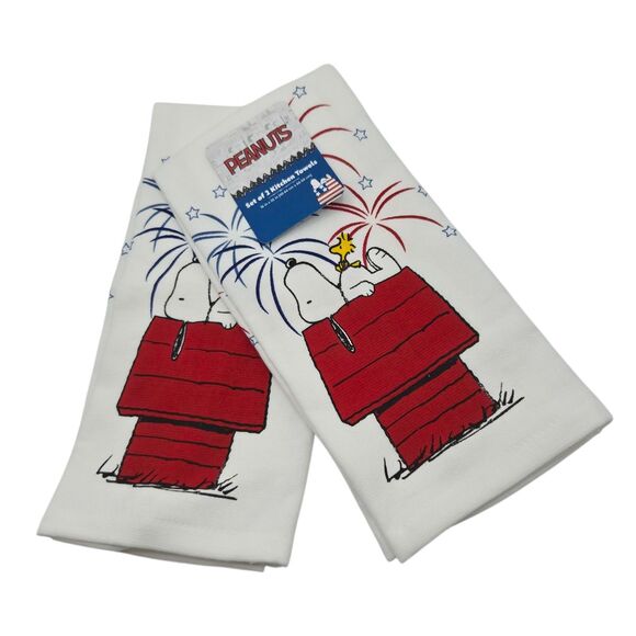 Peanuts 2pc Snoopy and Woodstock 4th Of July Americana Kitchen Towels 16x26in - Picture 1 of 7